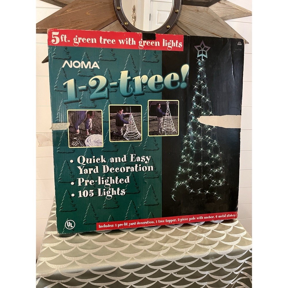 RARE Vintage NOMA EZ Tree Pre-Lit Christmas Yard Decoration 1998 5ft Green Tree